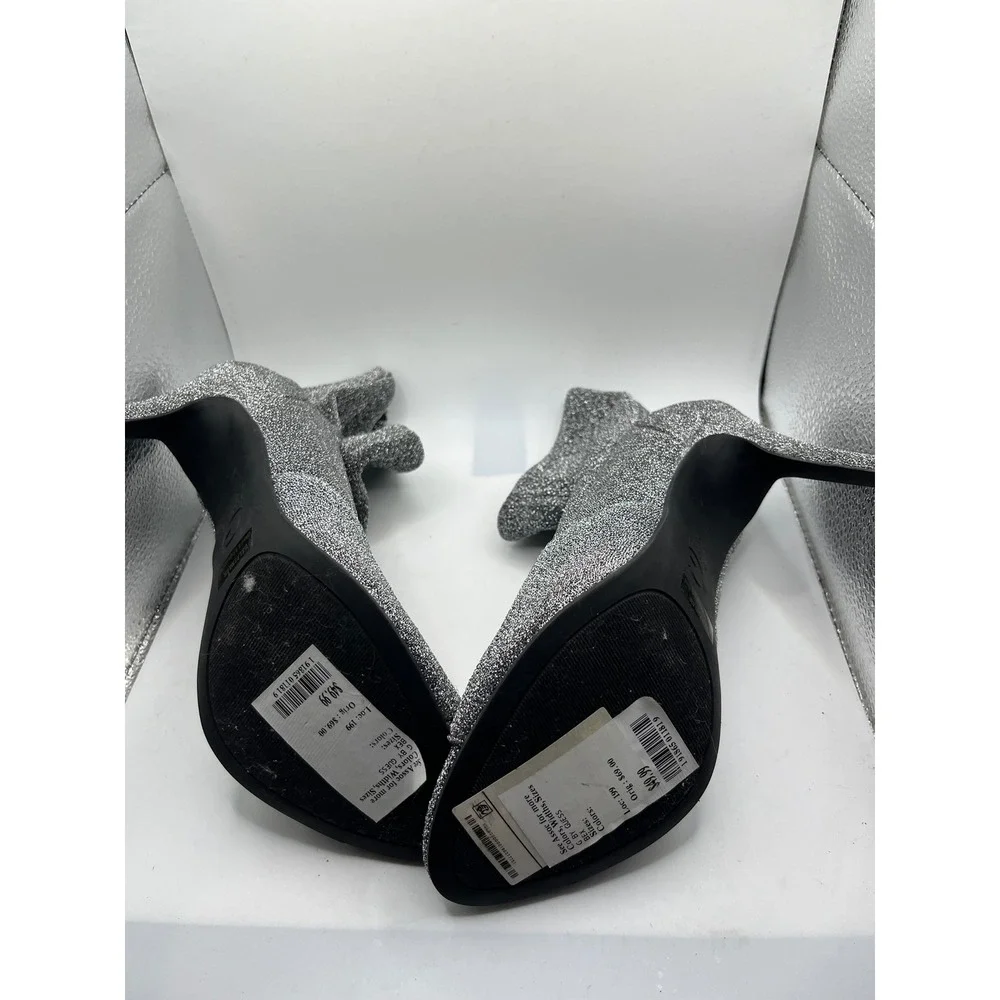 Guess Silver Glitter Peep Toe Ankle‎ Booties Women's Size 8M Heel Zipper